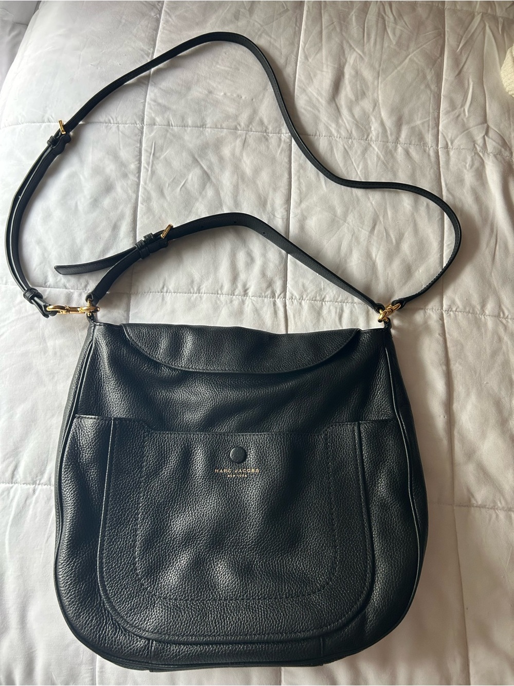 Marc Jacobs Black Leather Shoulder Bag with Gold Hardware